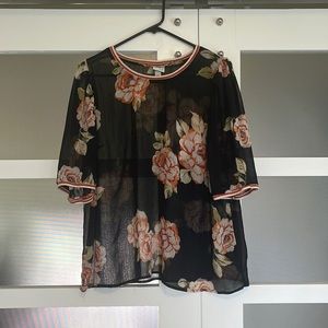 Sheer Black Short Sleeve Blouse